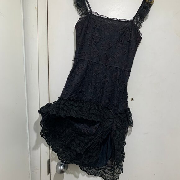 VINTAGE NU-MODE SLIM FIT SLEEVELESS RUFFLE LACE LITTLE BLACK DRESS SIZE S - Picture 9 of 12